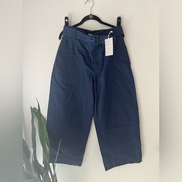 💙EVERLANE THE STRUCTURED COTTON BELTED PANTS IN NAVY 8 - Picture 6 of 7